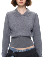 Peter Pan Collar Cropped Knit Top