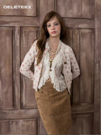 Floral Wool Blend Cropped Zip-Up Cardigan