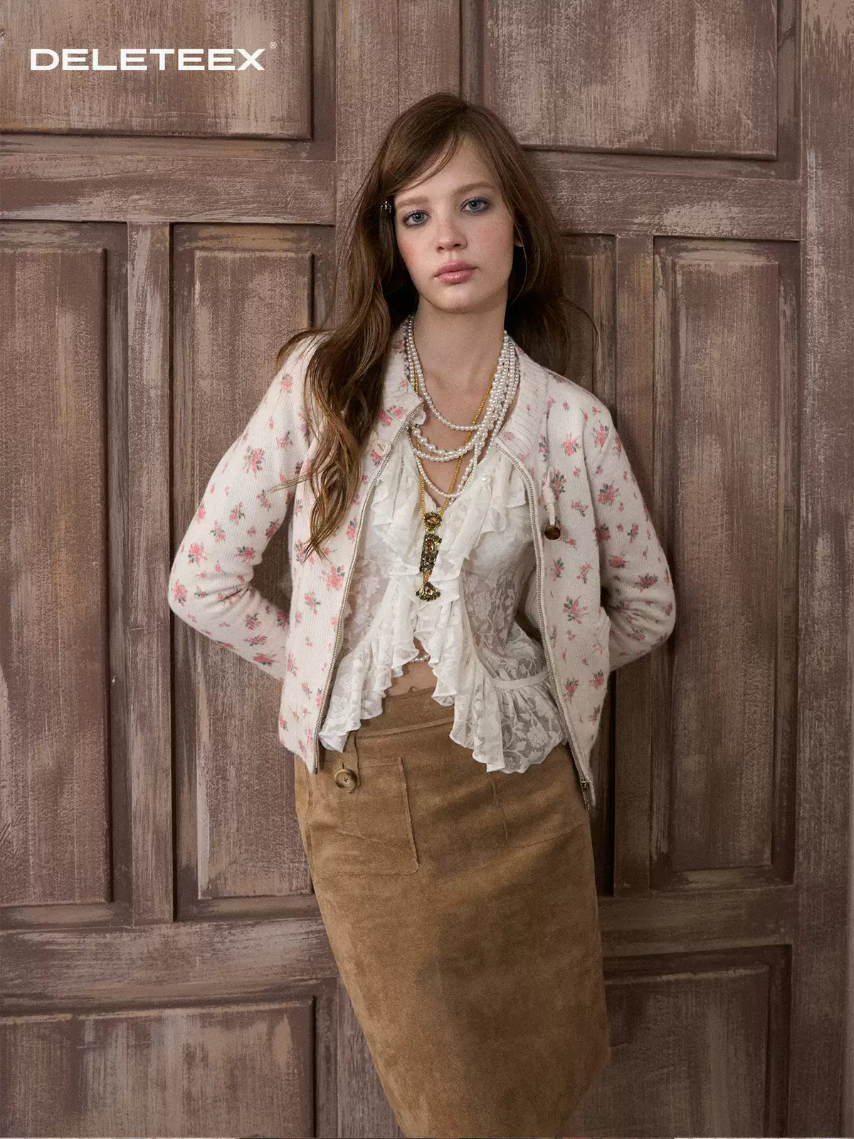Floral Wool Blend Cropped Zip-Up Cardigan