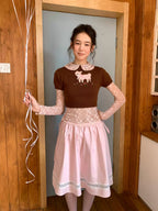 Retro Brown Rabbit Short-Sleeve Knit Top