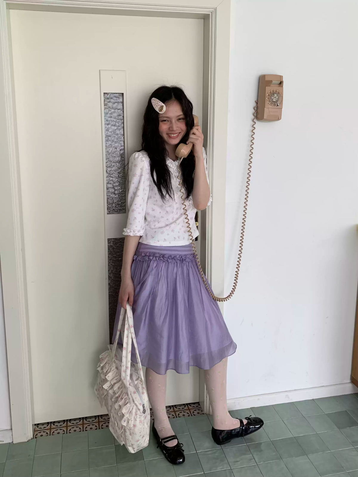 Purple Ruffle Pleated Skirt