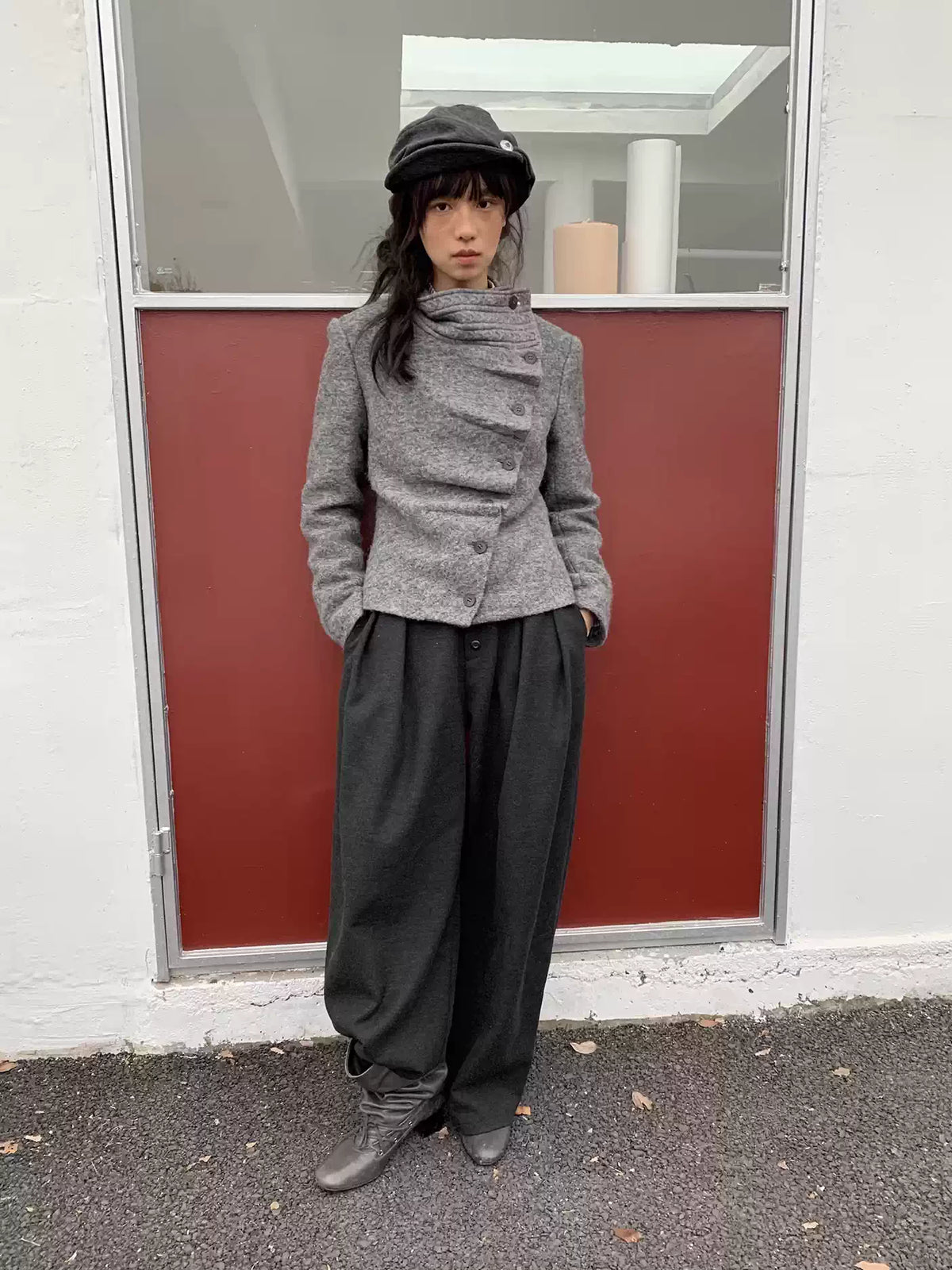 Vintage Knit Collar Asymmetric Blazer