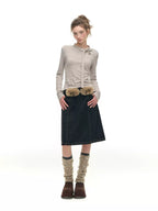 Denim Skirt with Furry Belt