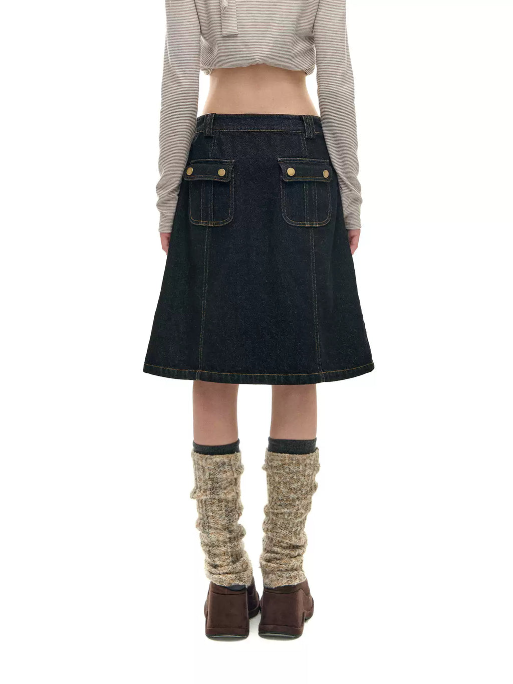Denim Skirt with Furry Belt