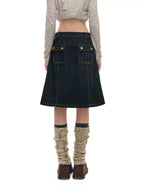 Denim Skirt with Furry Belt