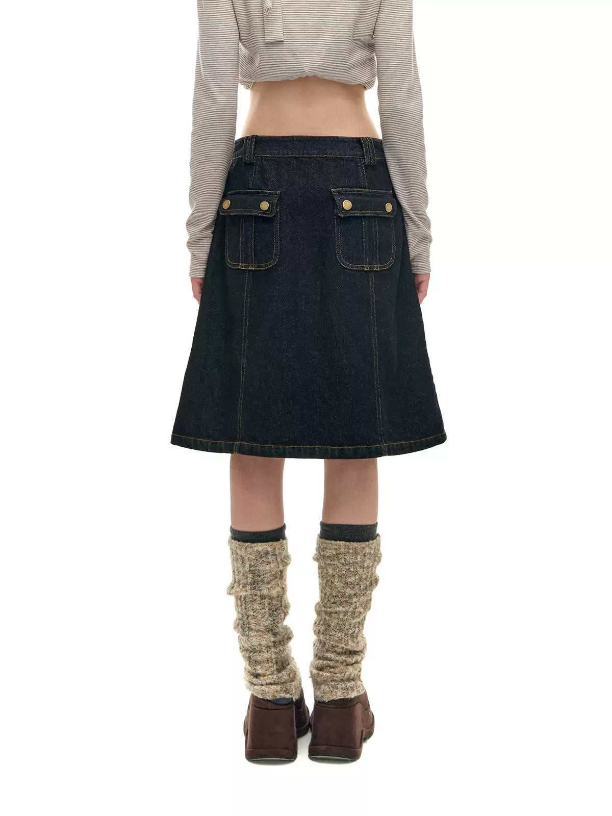 Denim Skirt with Furry Belt