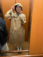 Khaki Peter Pan Collar Detachable-Hood Trench Coat