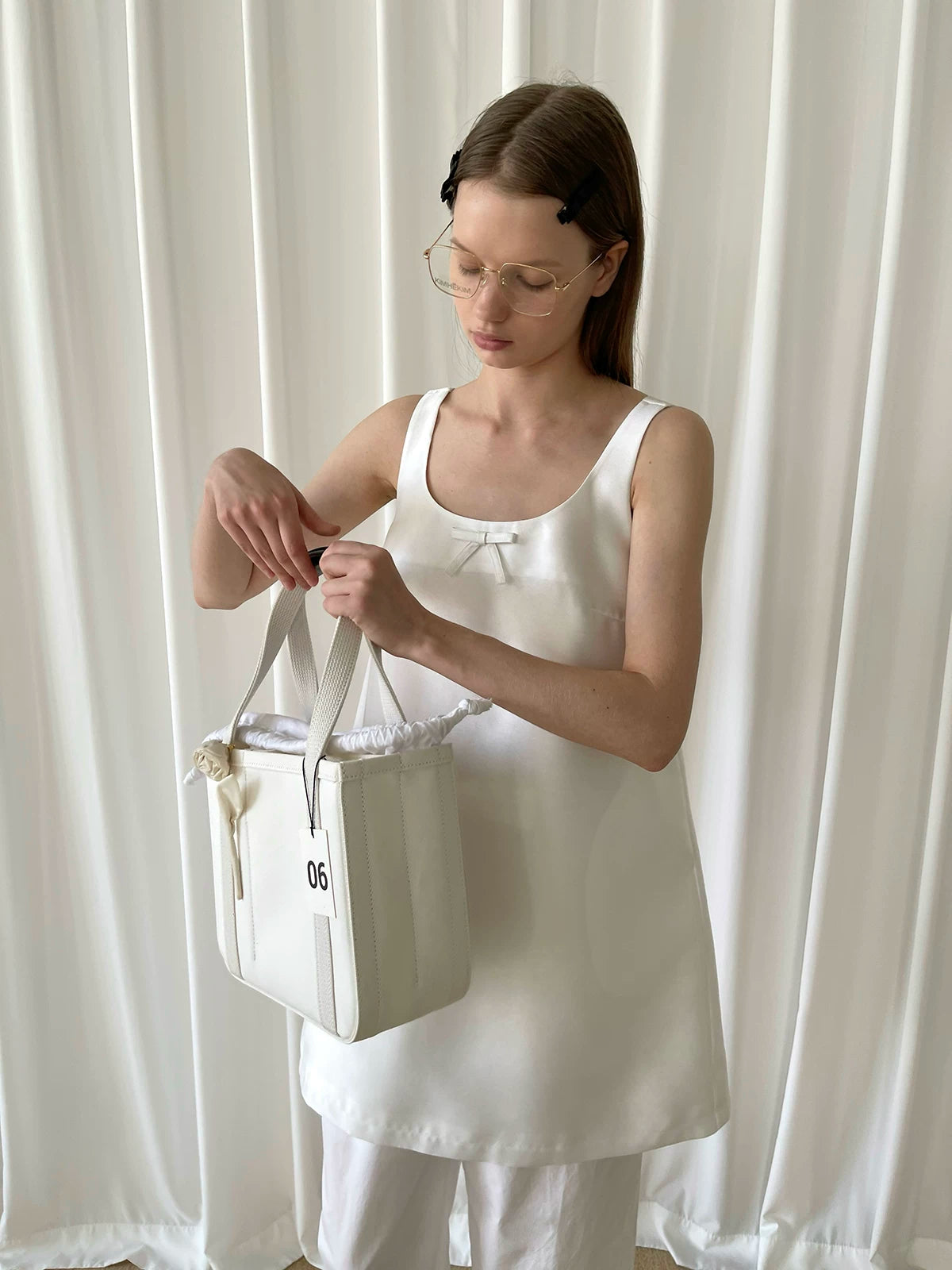 White Bow Sleeveless A-Line Dress