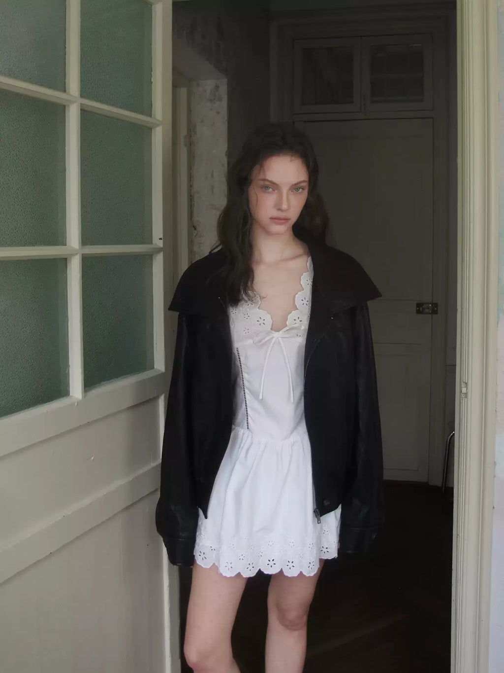 Misty Black Cropped Leather Zip Jacket