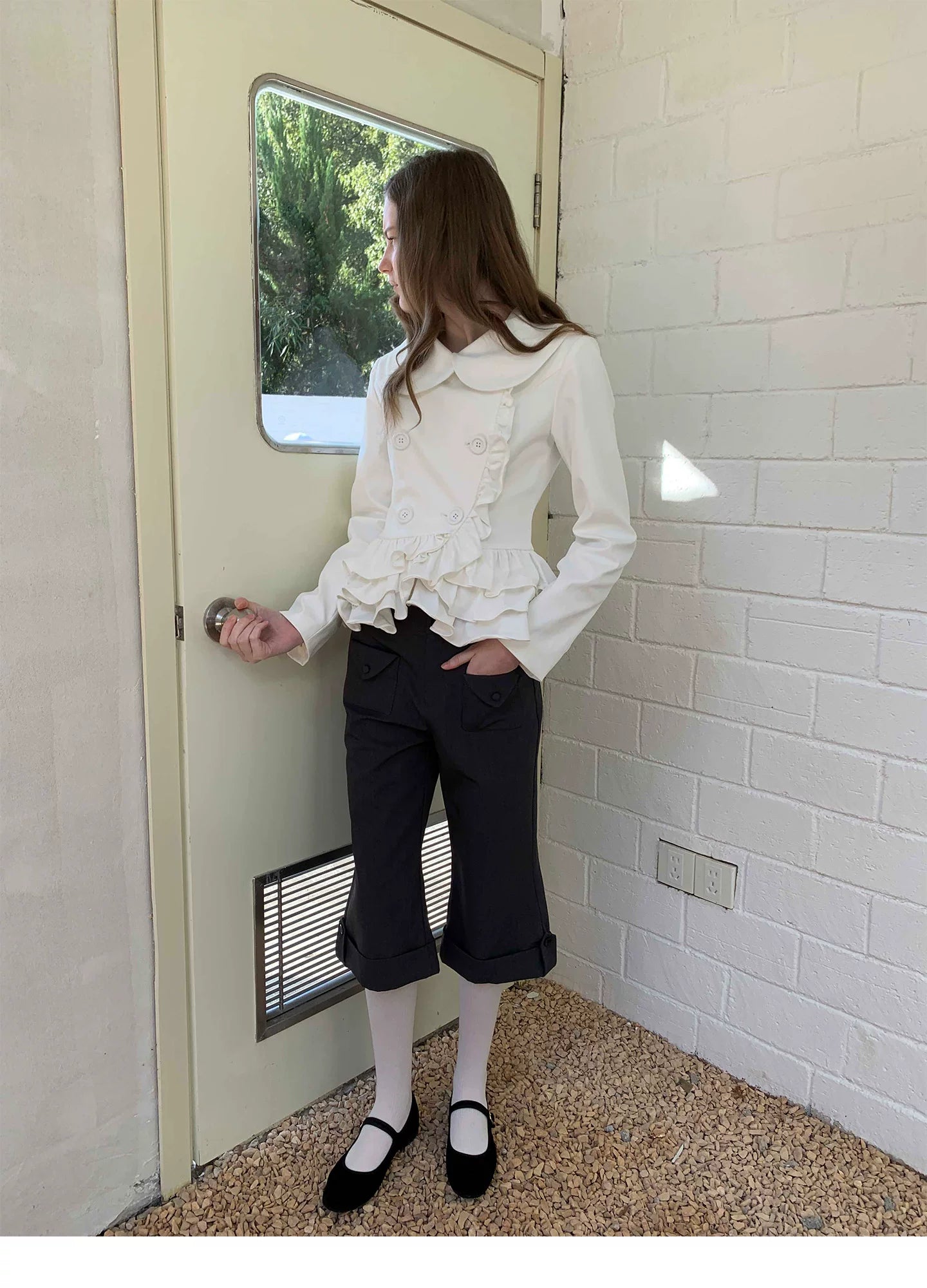 SOOMIE Low-Rise Wool Wide Pants