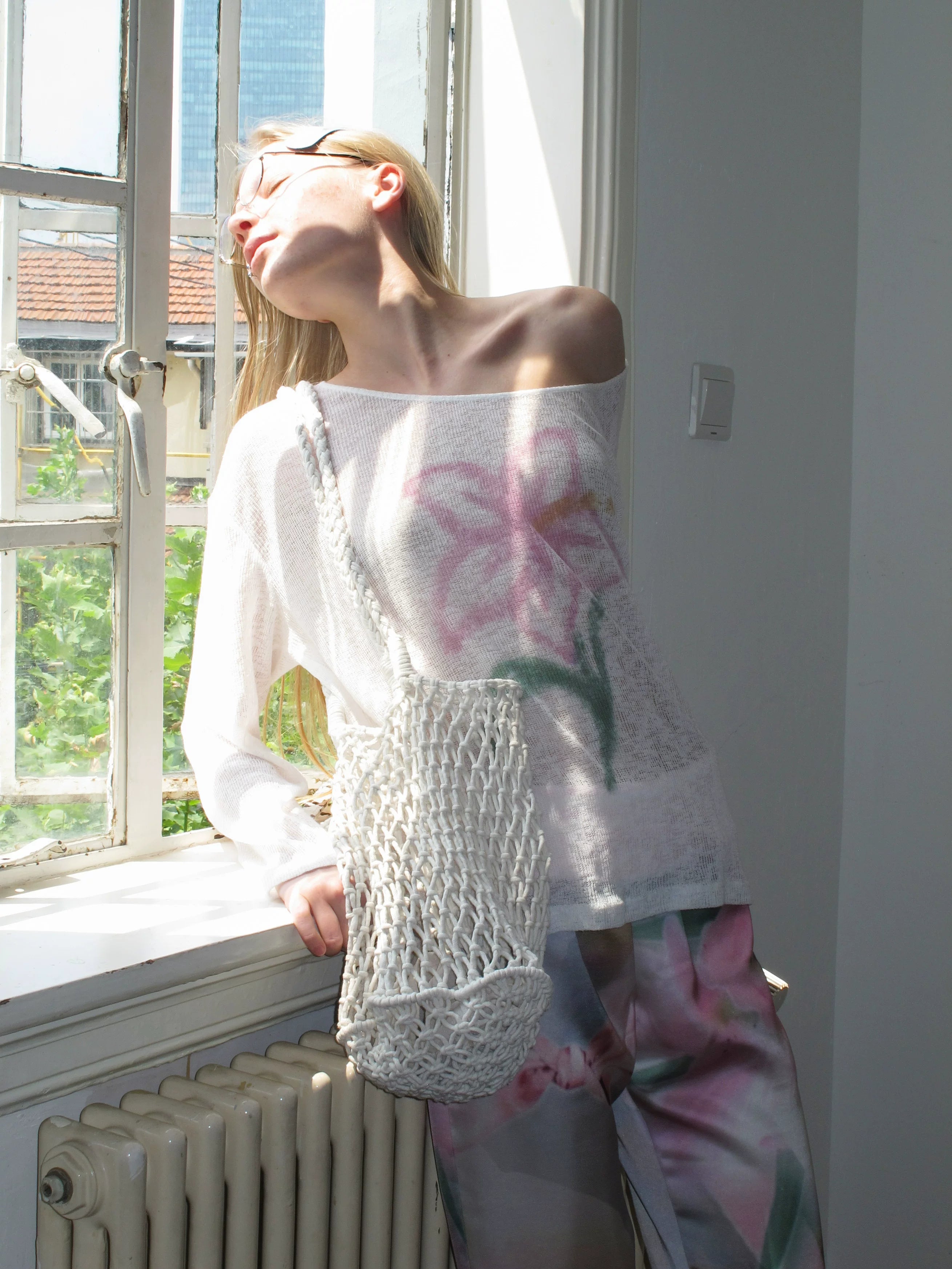SOOMIE Sheer Floral Off-Shoulder Top