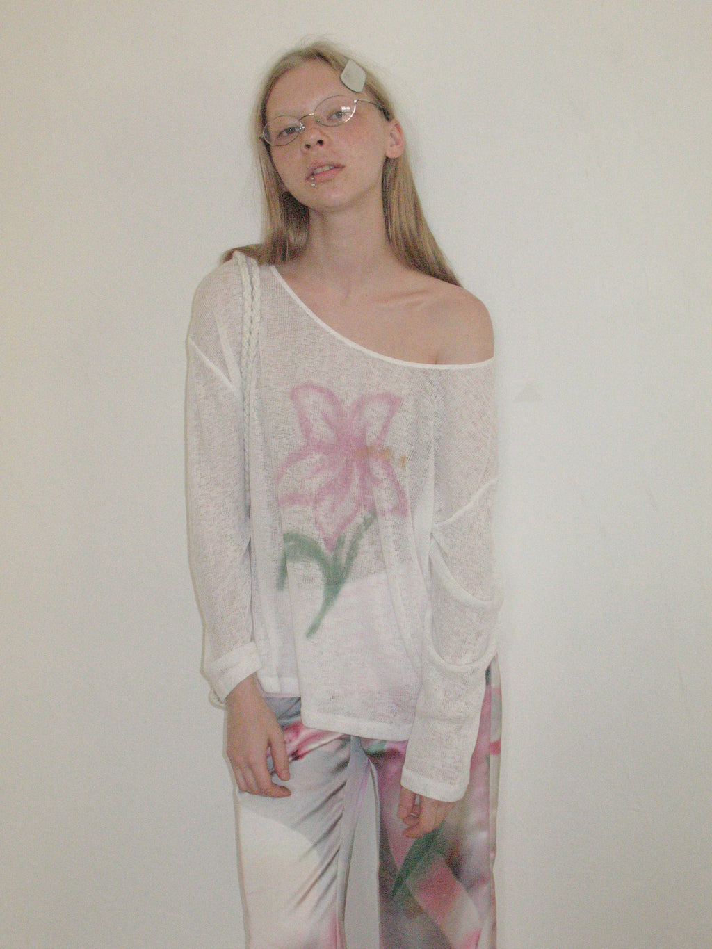 SOOMIE Sheer Floral Off-Shoulder Top