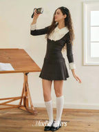 Layered Bow Peter Pan Collar Knit Dress