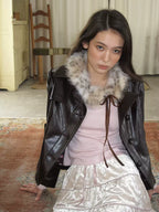 Ebony Brown Glossy Cropped Faux Leather Jacket