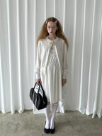 White Floral-Neckline Knit Cardigan