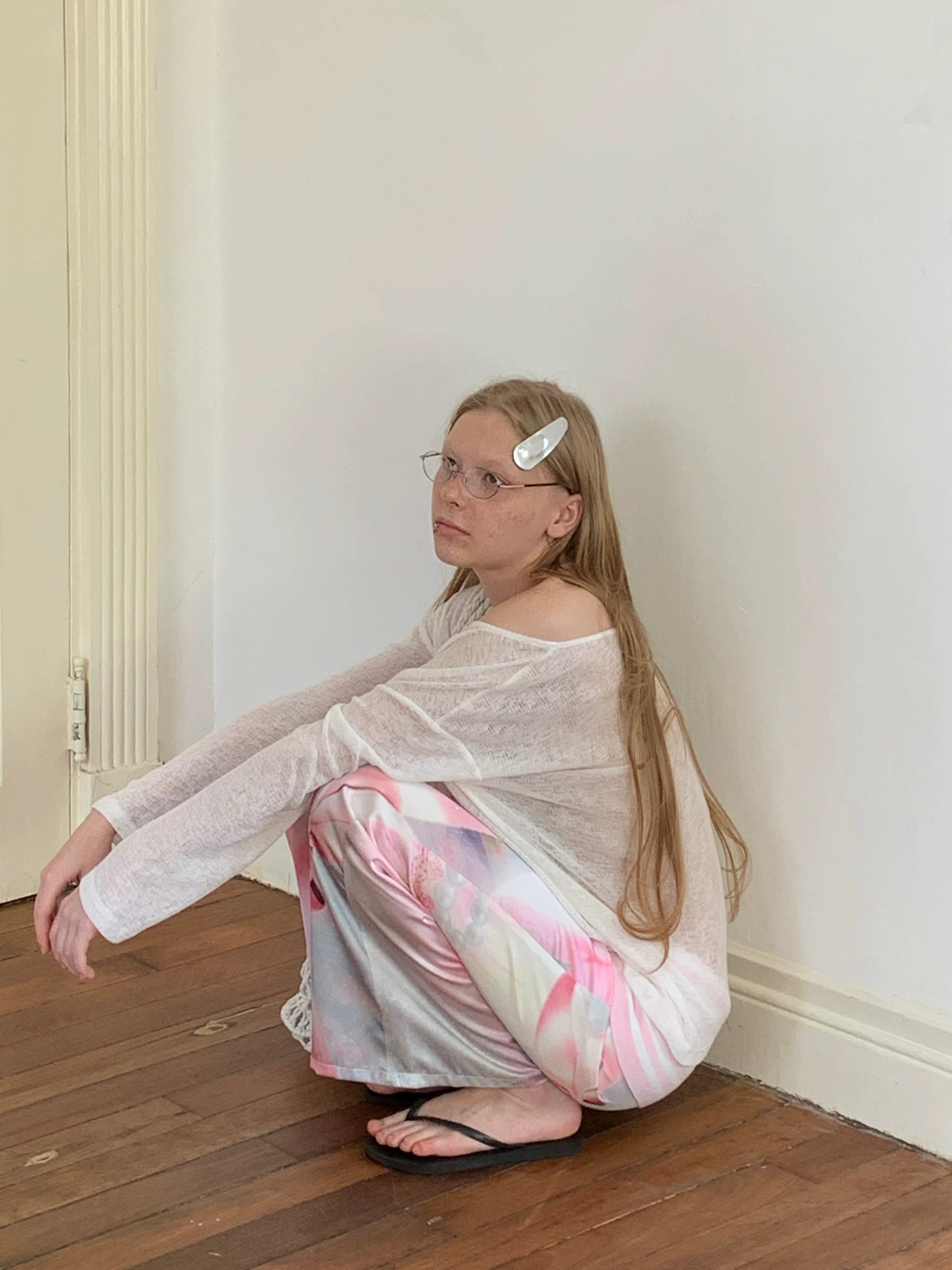 SOOMIE Sheer Floral Off-Shoulder Top