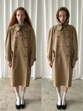 Khaki Peter Pan Collar Detachable-Hood Trench Coat