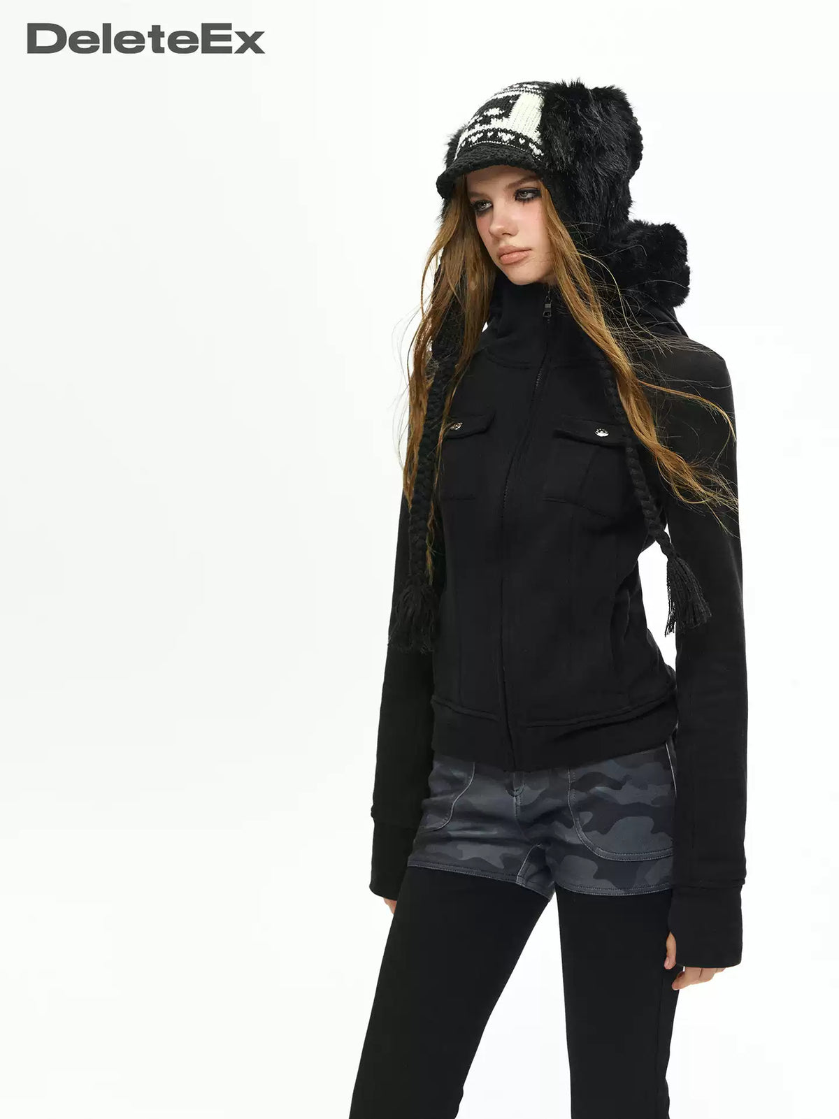 Fitted Cargo Pocket Hoodie with Fur
