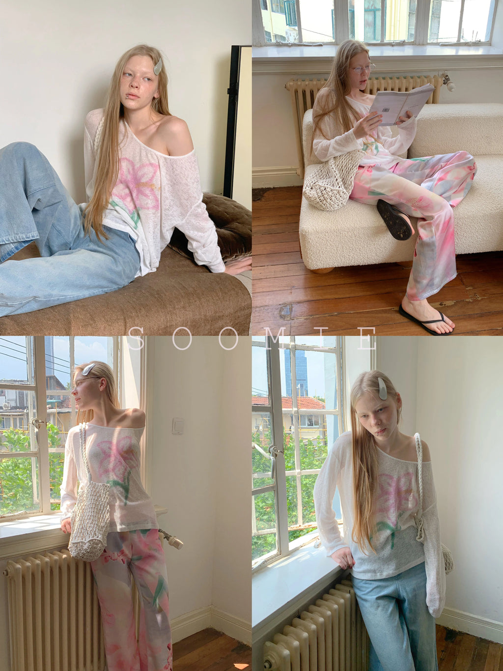 SOOMIE Sheer Floral Off-Shoulder Top