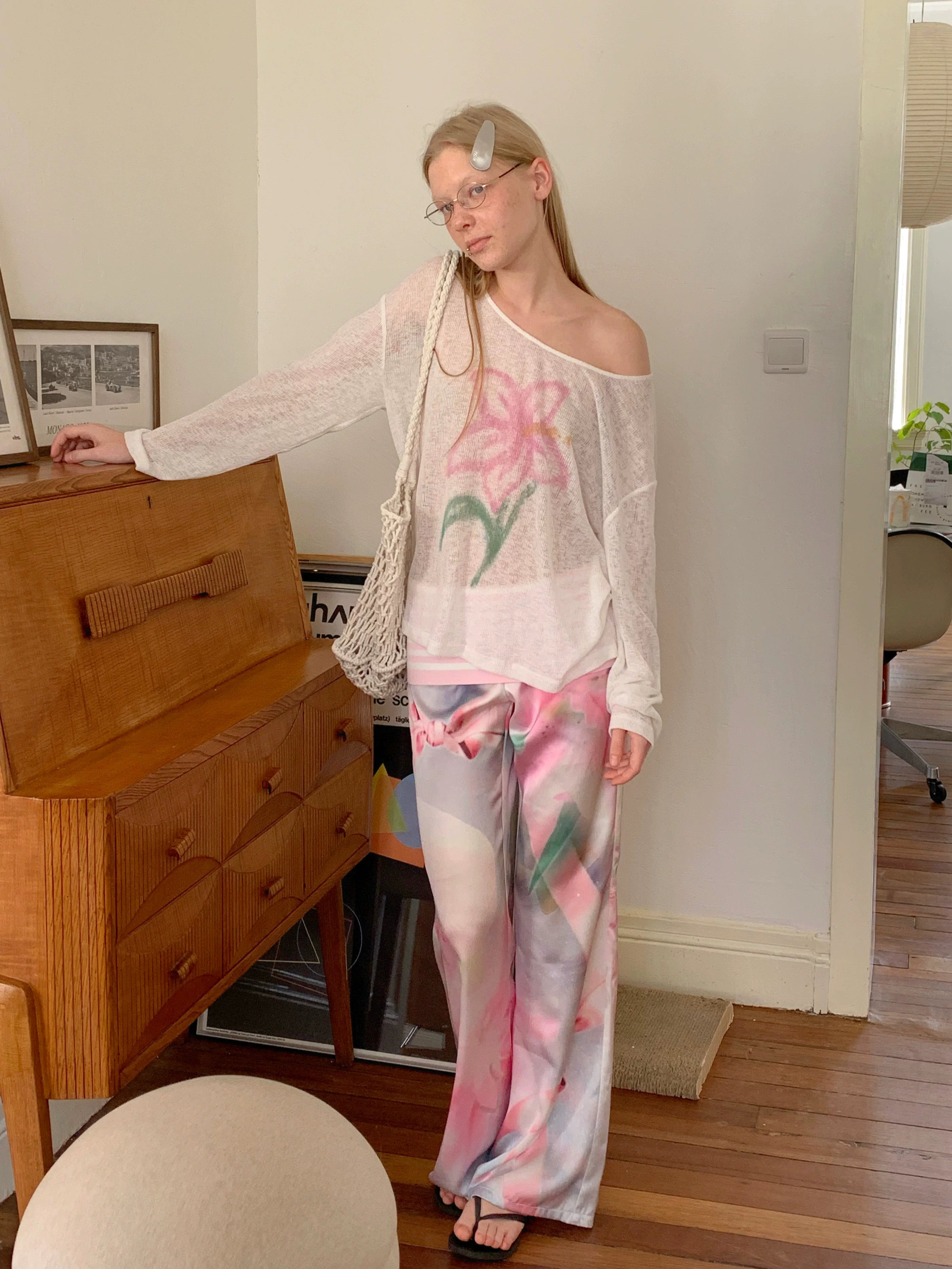 SOOMIE Sheer Floral Off-Shoulder Top