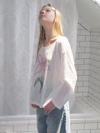 SOOMIE Sheer Floral Off-Shoulder Top