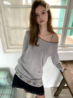 Fair Isle Off-Shoulder Wool Knit Top