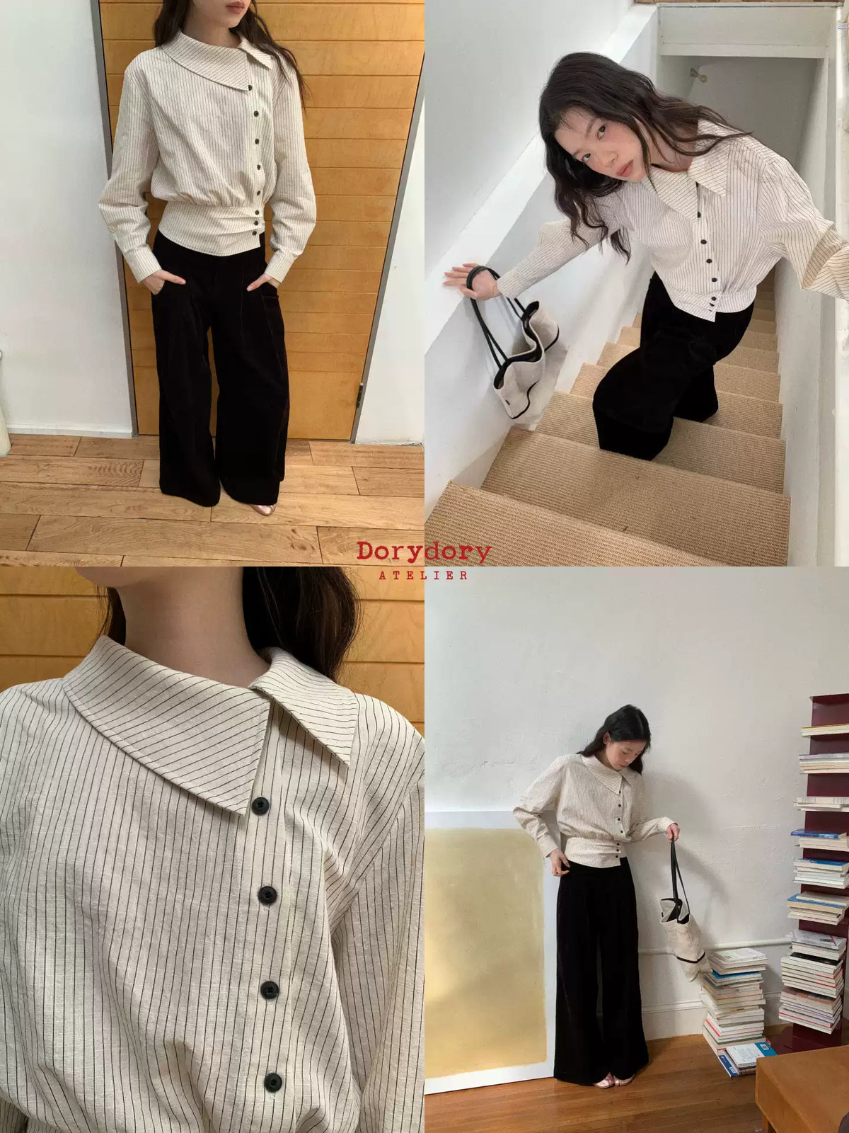 White Striped Asymmetric Cropped Shirt