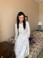 White Ruffle-Collar Blouse & Skirt Set