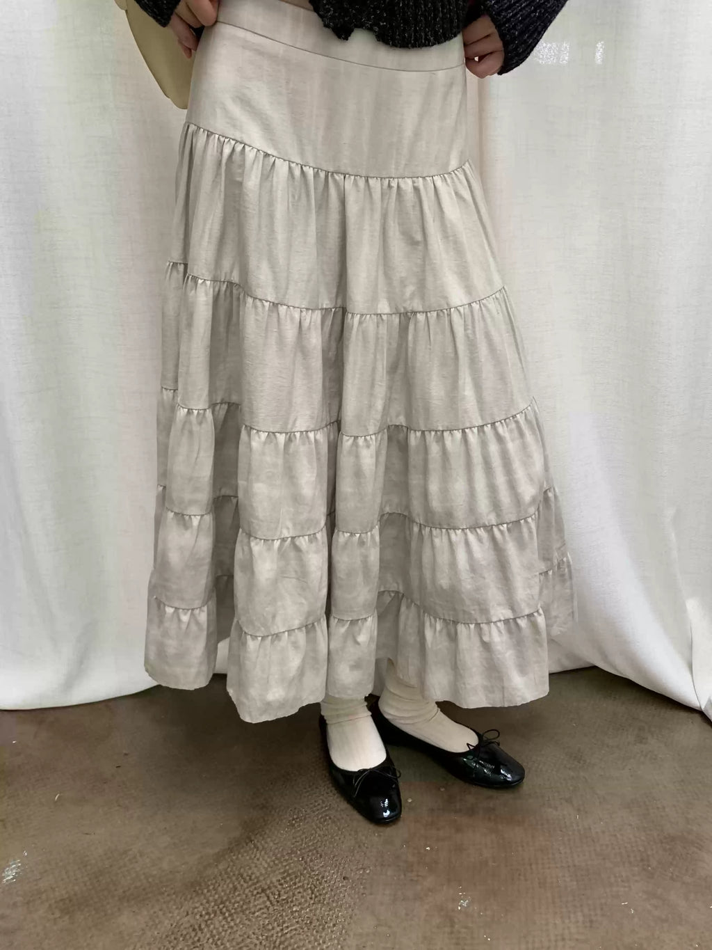 Textured Tiered A-Line Midi Skirt