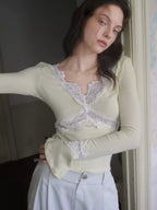 Lace Panel Fitted Long Sleeve Top