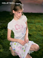 Gradient Floral Fitted Short-Sleeve Knit T-Shirt