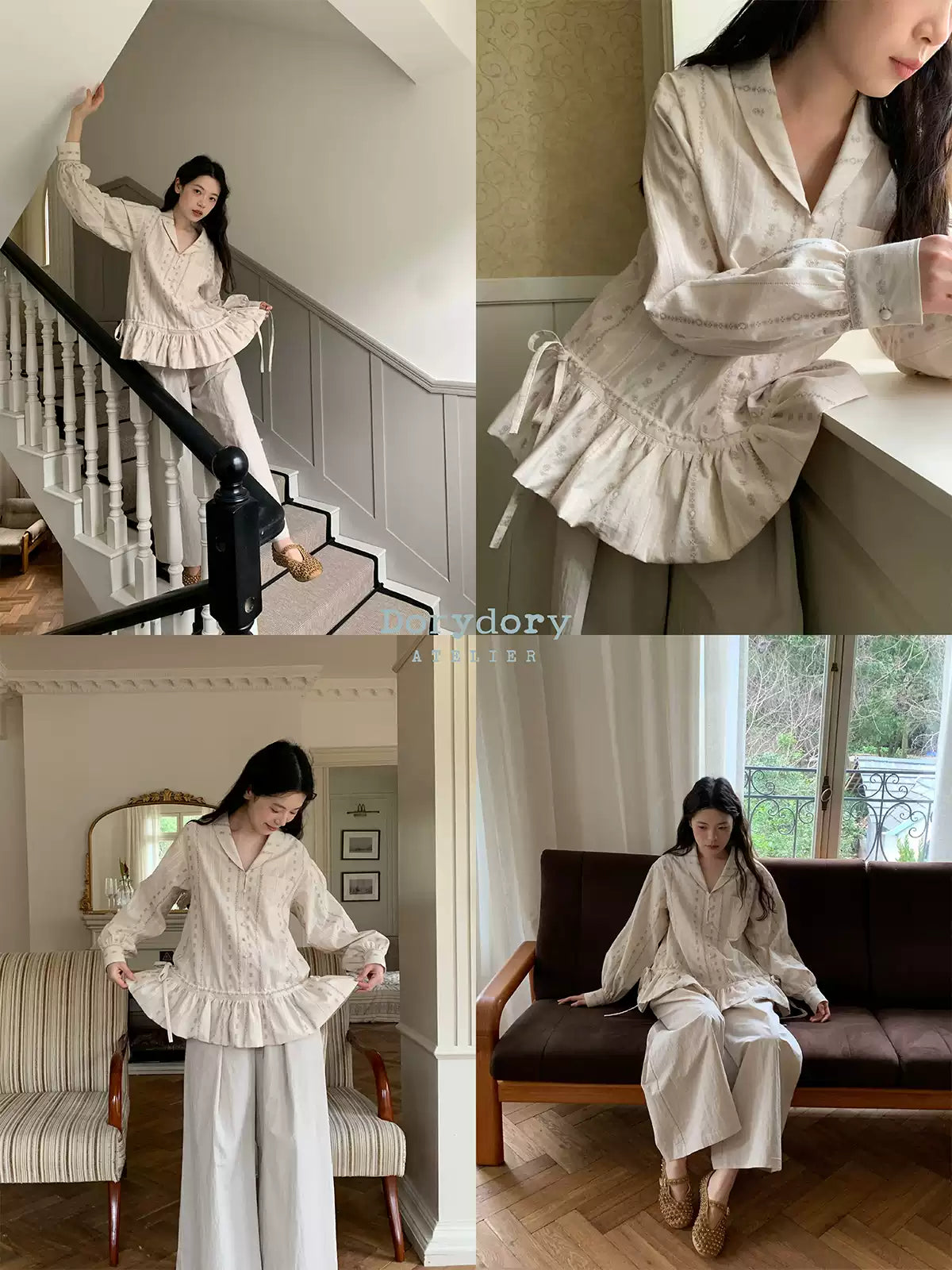 Front Puff Sleeve V-Neck Blouse