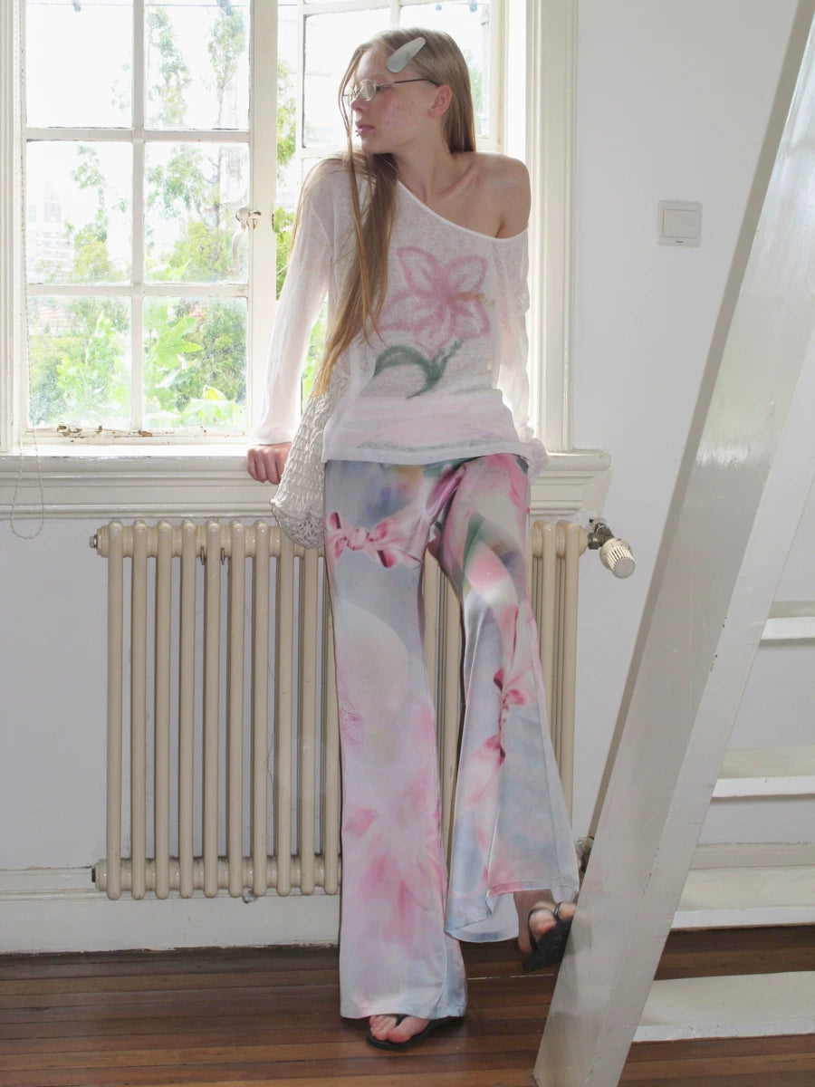SOOMIE Sheer Floral Off-Shoulder Top