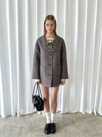 Wool-Blend Collar Bow Long Coat