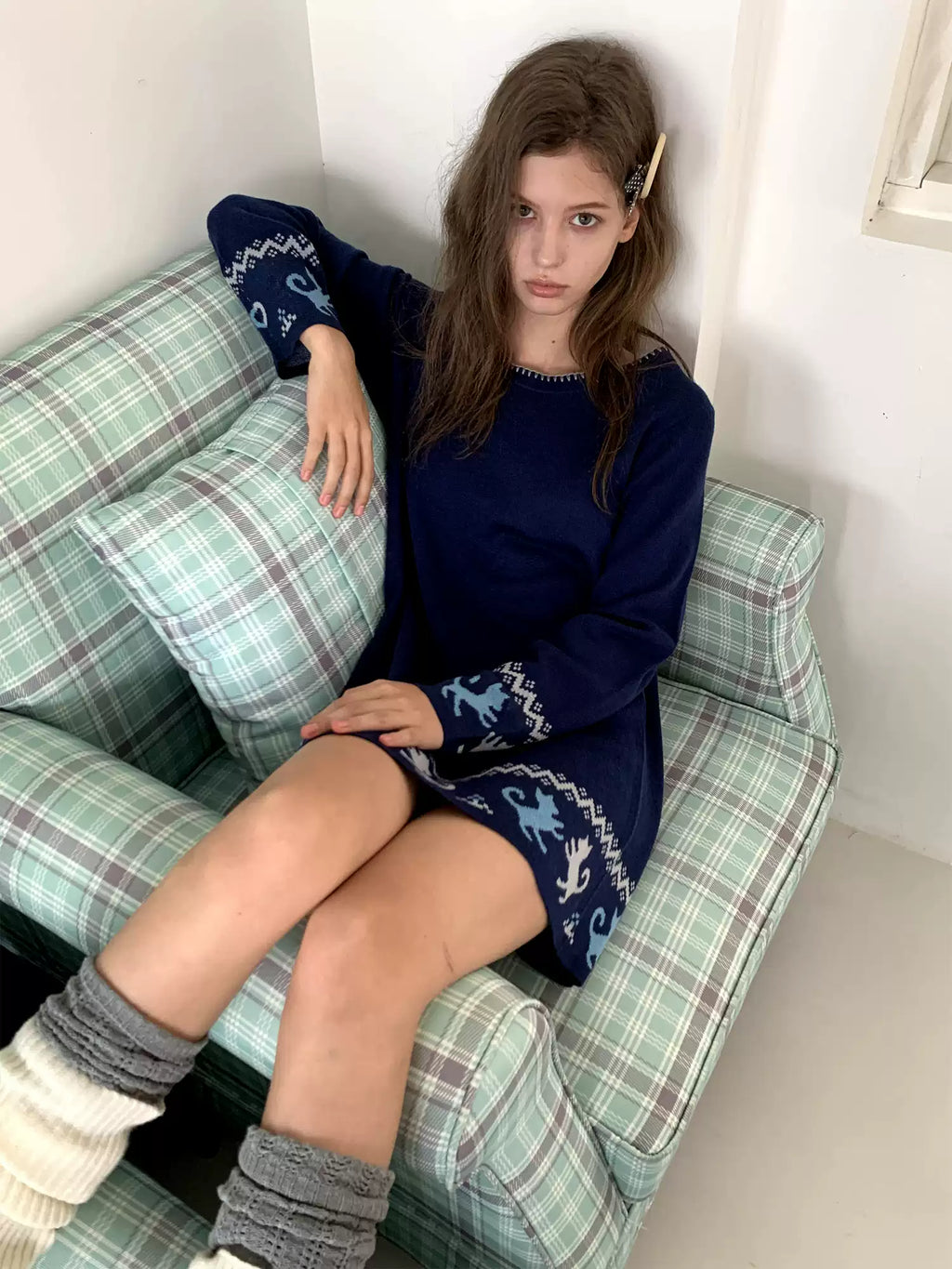 Fair Isle Off-Shoulder Wool Knit Top