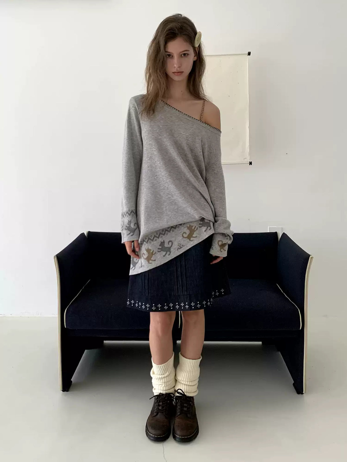 Fair Isle Off-Shoulder Wool Knit Top