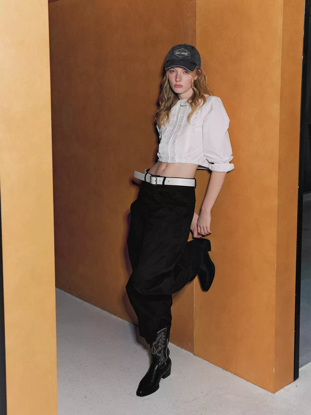 Double Peter Pan Collar Pleated Cropped Blouse