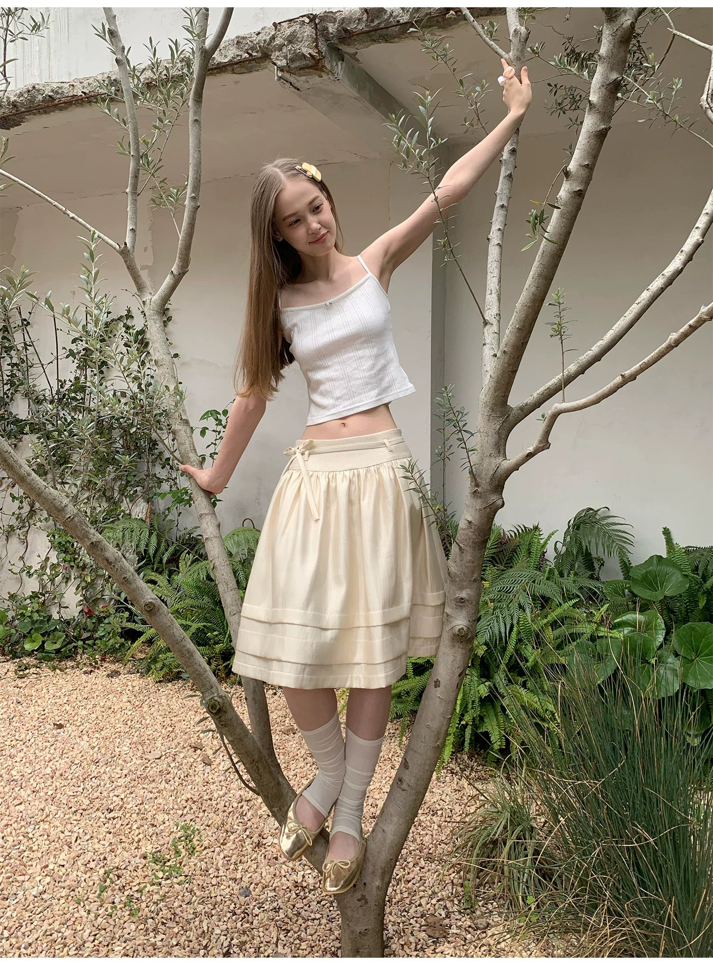 SOOMIE Ribbon Zip Midi Skirt