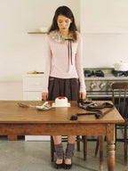 Misty Pink Knit Sweater with Faux Fur Collar