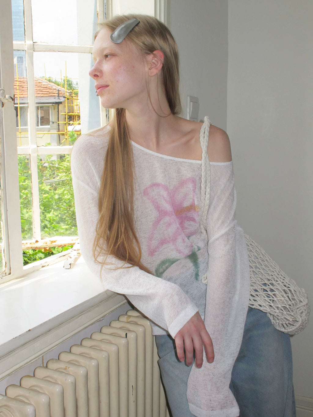 SOOMIE Sheer Floral Off-Shoulder Top