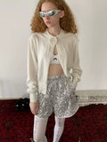 White Floral-Neckline Knit Cardigan