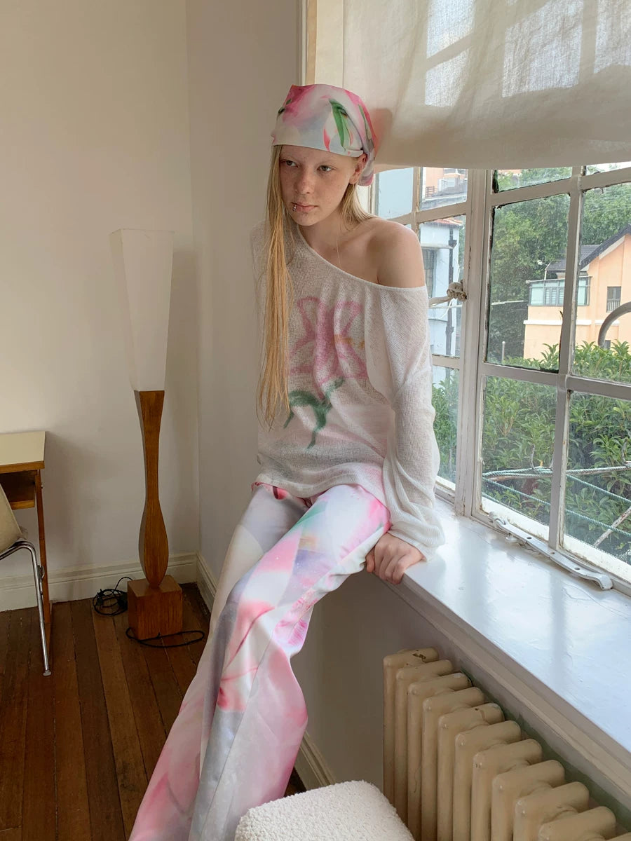 SOOMIE Sheer Floral Off-Shoulder Top