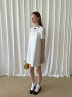White Bow Sleeveless A-Line Dress