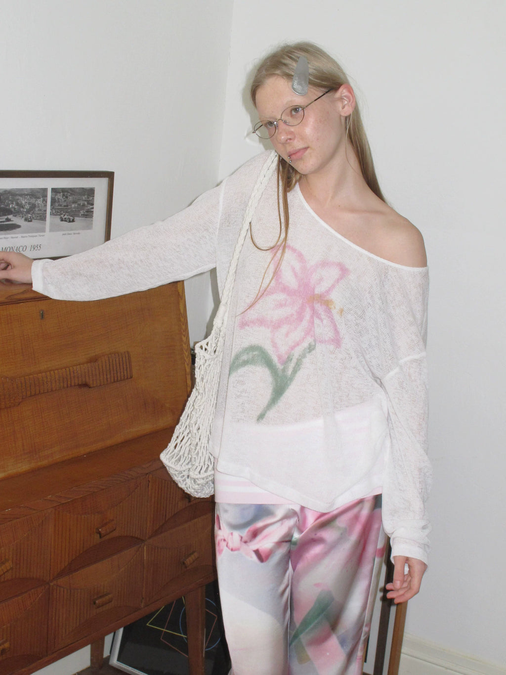SOOMIE Sheer Floral Off-Shoulder Top