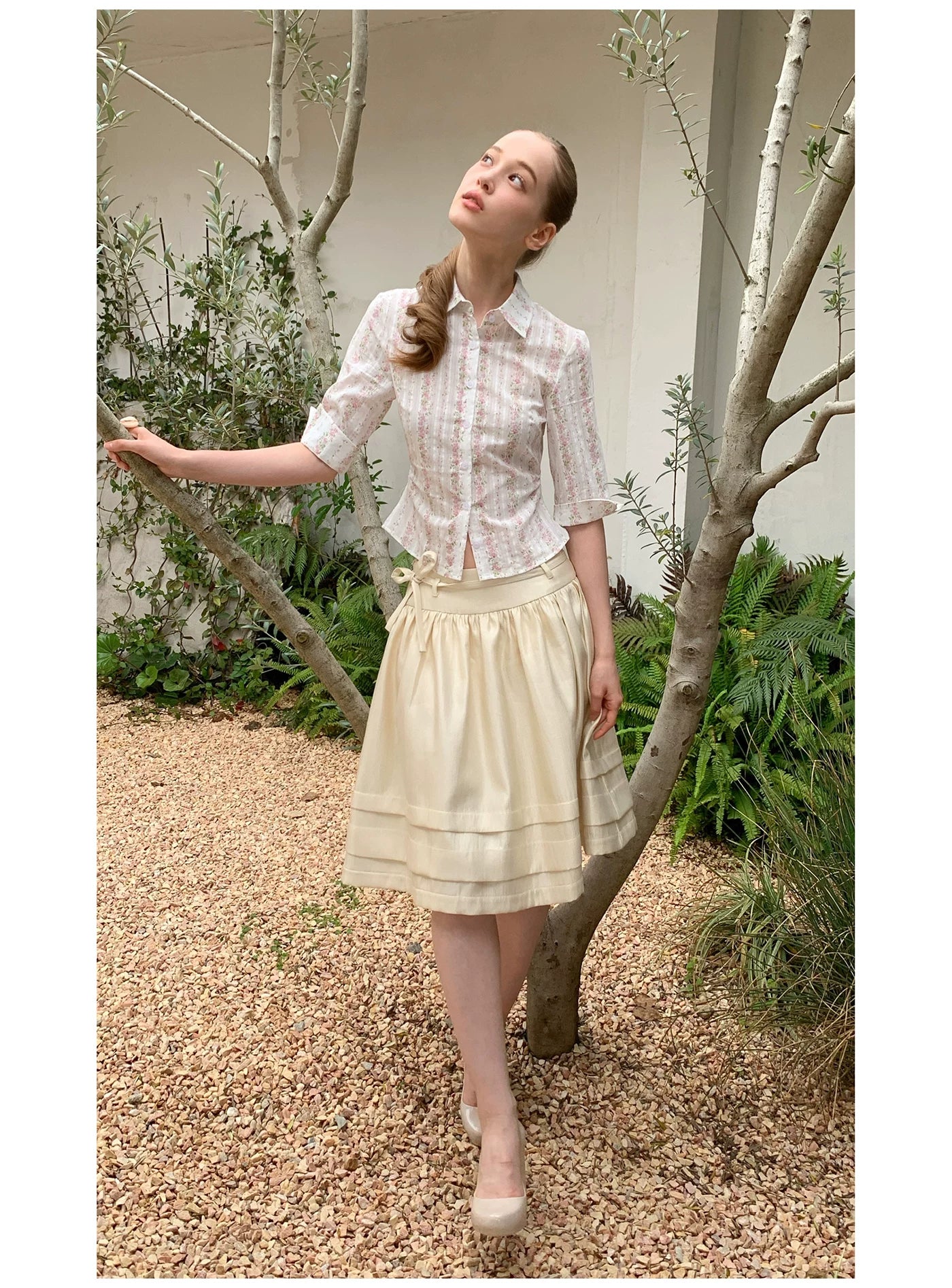 SOOMIE Ribbon Zip Midi Skirt