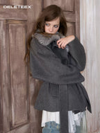 Double-Faced Wool Blend Coat with Oversized Fur Collar