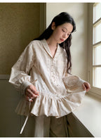 Front Puff Sleeve V-Neck Blouse