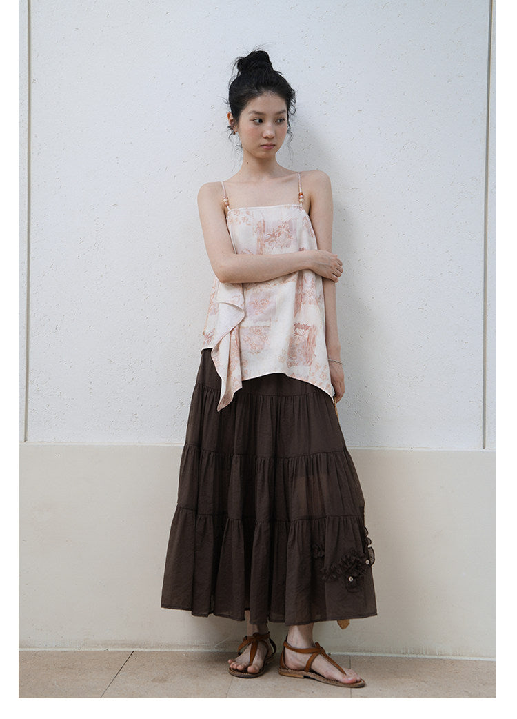 Sheer Floral Ruffle Maxi Skirt