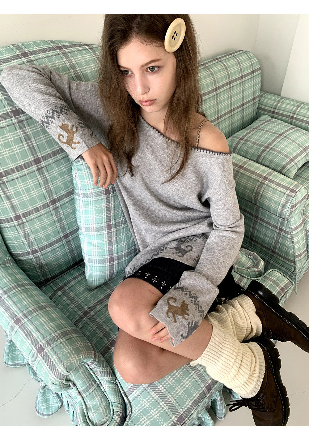 Fair Isle Off-Shoulder Wool Knit Top