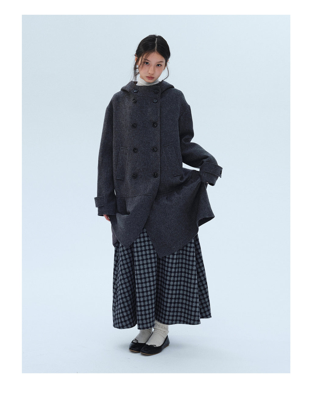 Pure Wool Double Hooded Long Coat